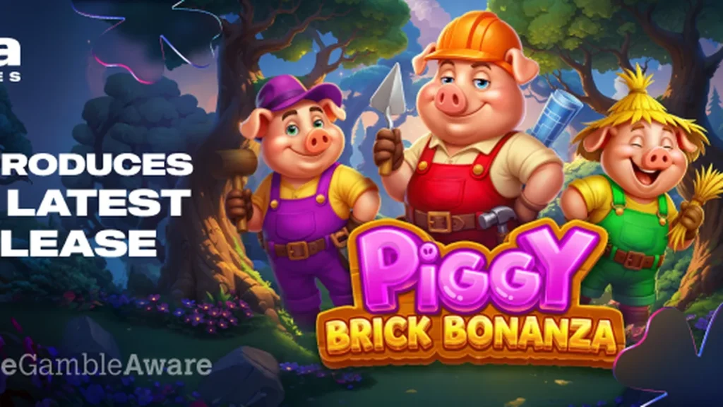 Tampilan visual slot Piggy Brick Bonanza dengan tema bangunan babi
