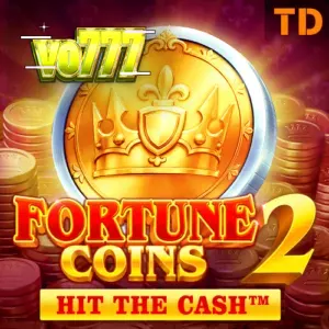 Tampilan layar permainan slot Fortune Coins 2 dengan simbol koin dan gulungan 3x3.